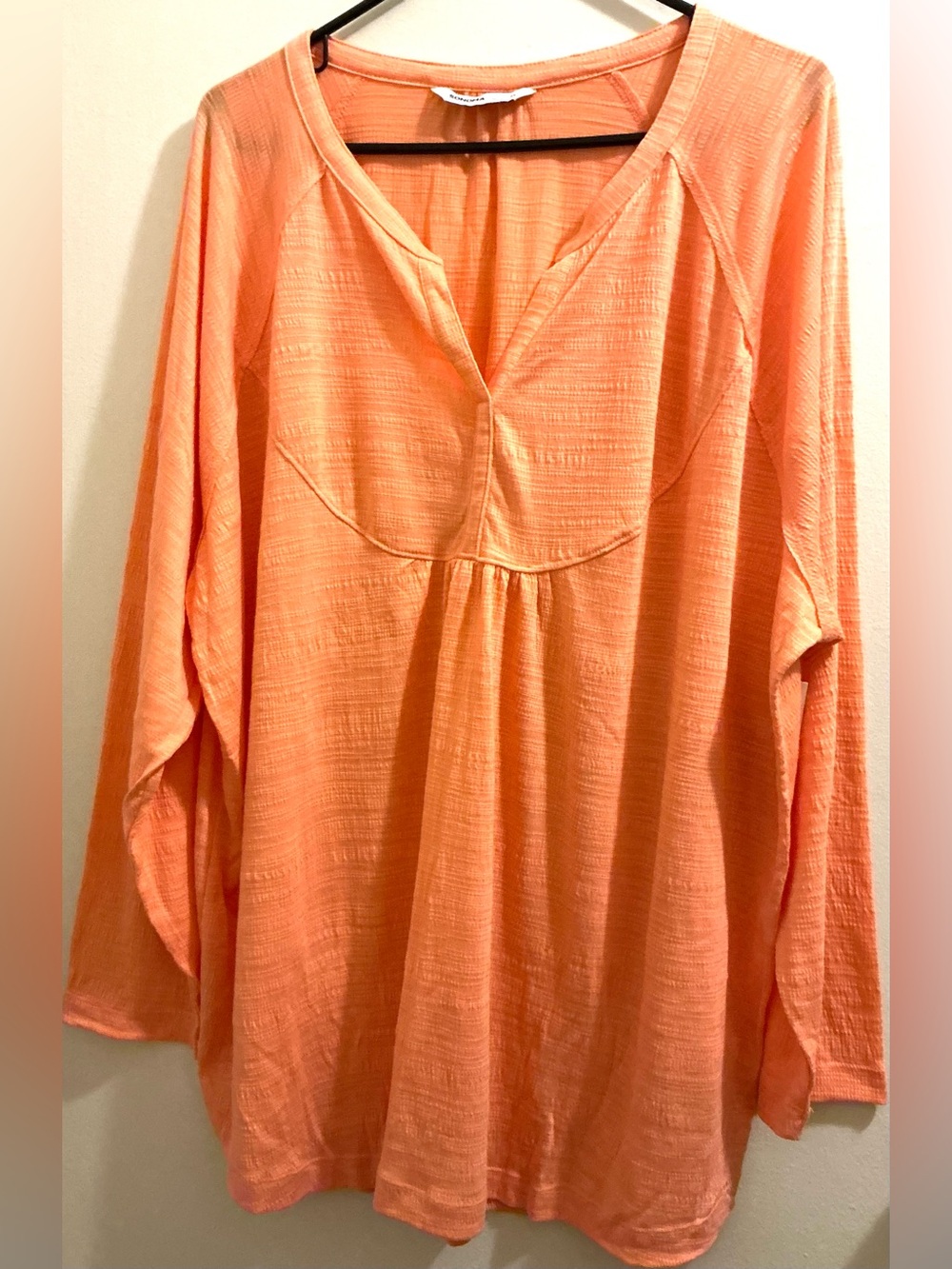 Womens Orange V-Neck Textured Blouse